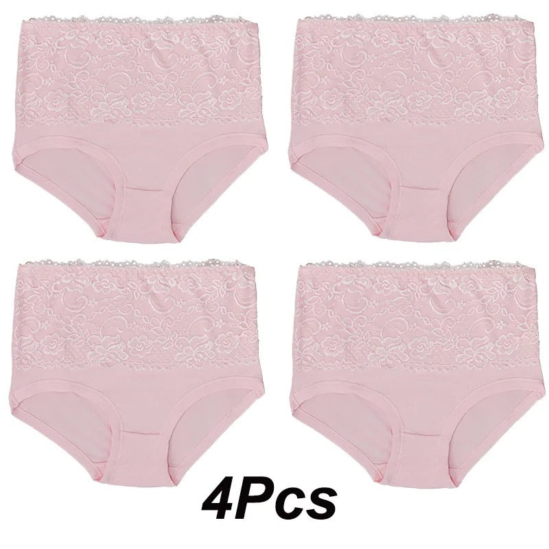 4Pcs Women High Panties Lace Floral Crochet