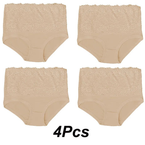 4Pcs Women High Panties Lace Floral Crochet