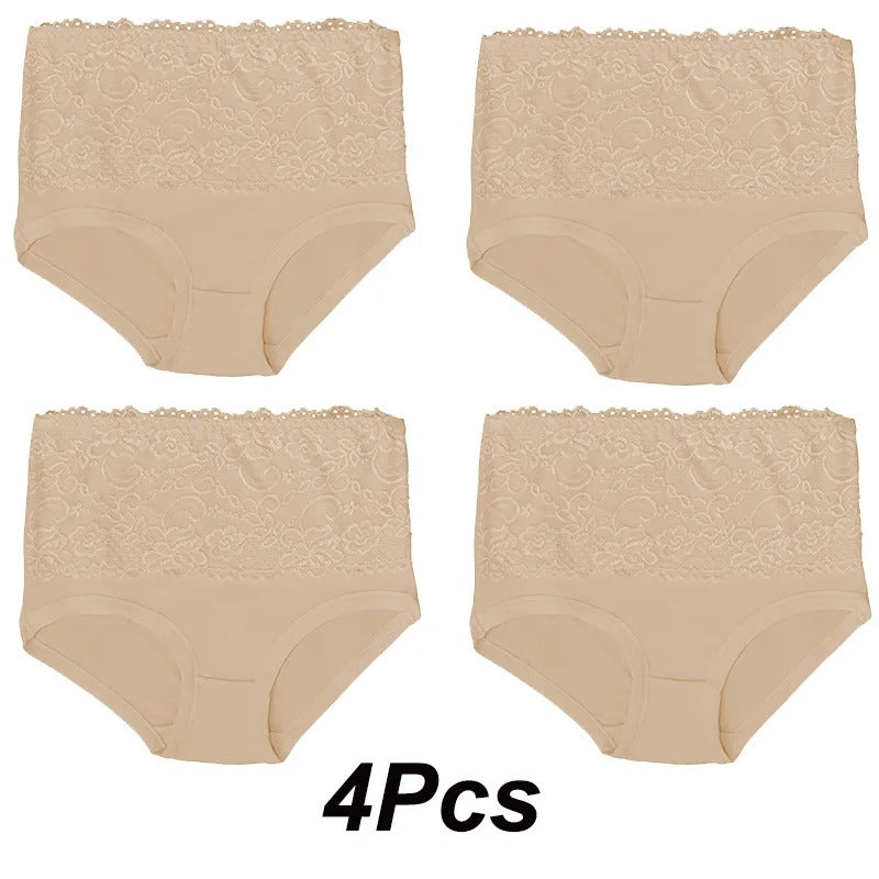 4Pcs Women High Panties Lace Floral Crochet