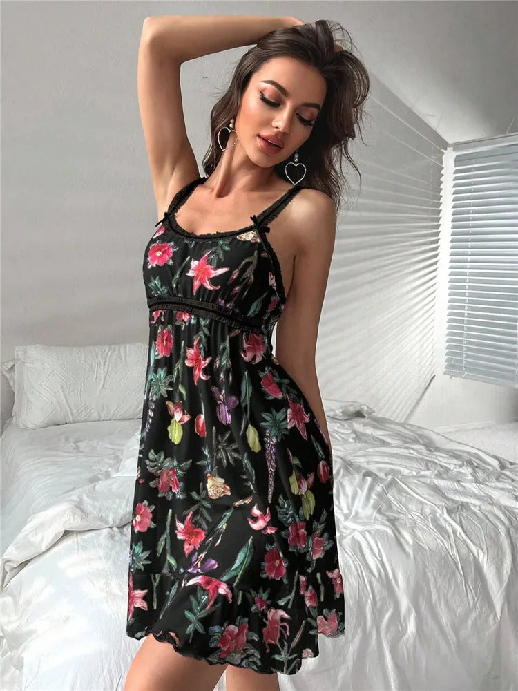 Floral Print Sleepwear Mesh