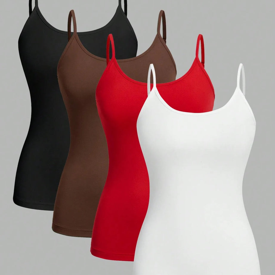 4 pieces Women Solid Color Camisoles