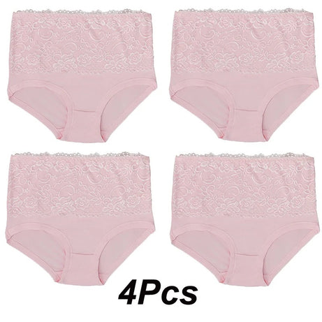 4Pcs Women High Panties Lace Floral Crochet