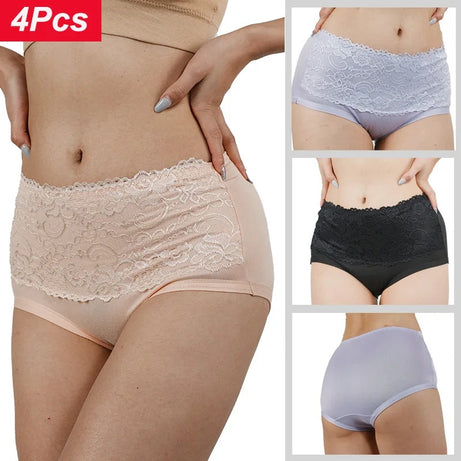 4Pcs Women High Panties Lace Floral Crochet