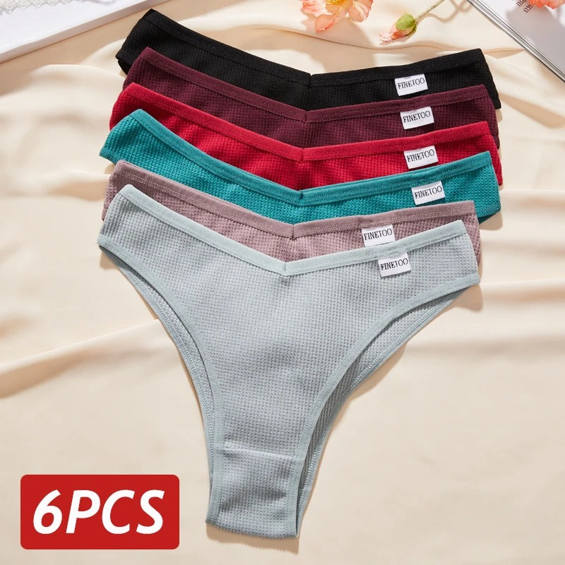 6PCS Women Waffle Cotton Panties