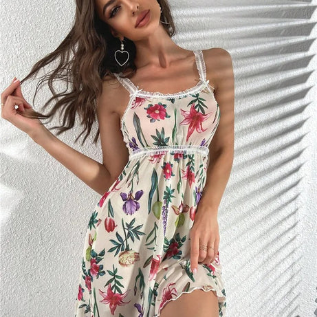 Floral Print Sleepwear Mesh