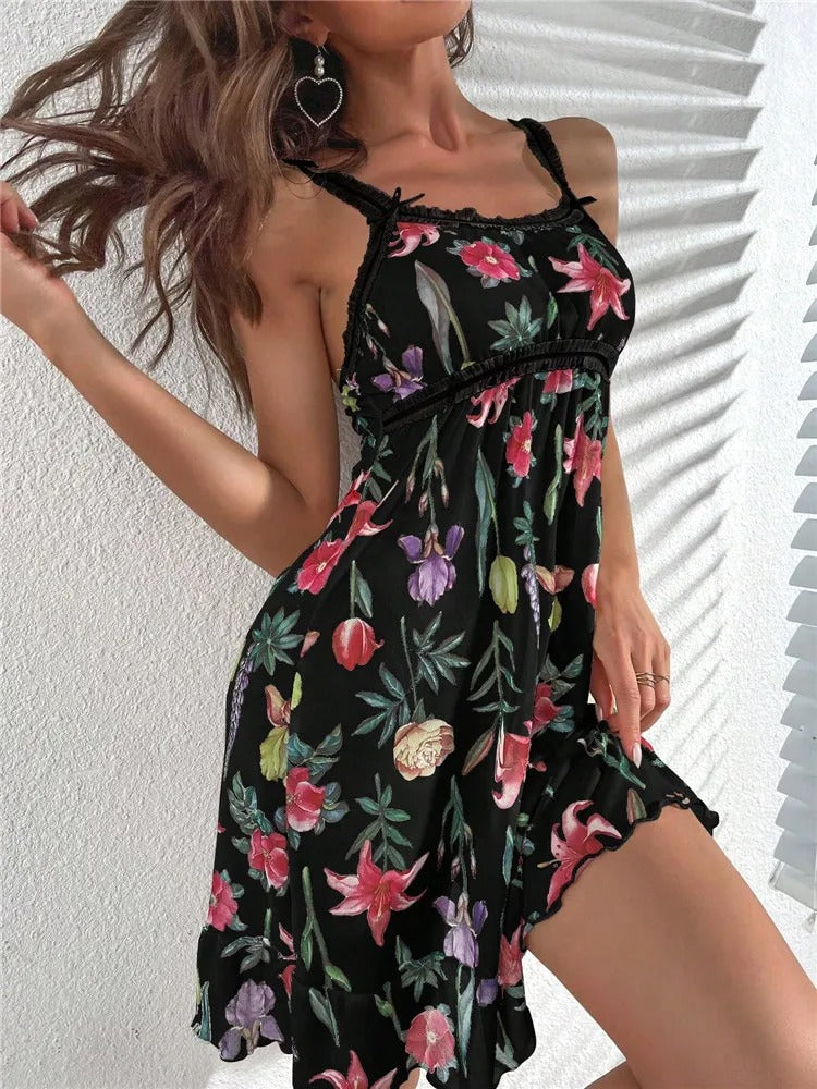 Floral Print Sleepwear Mesh
