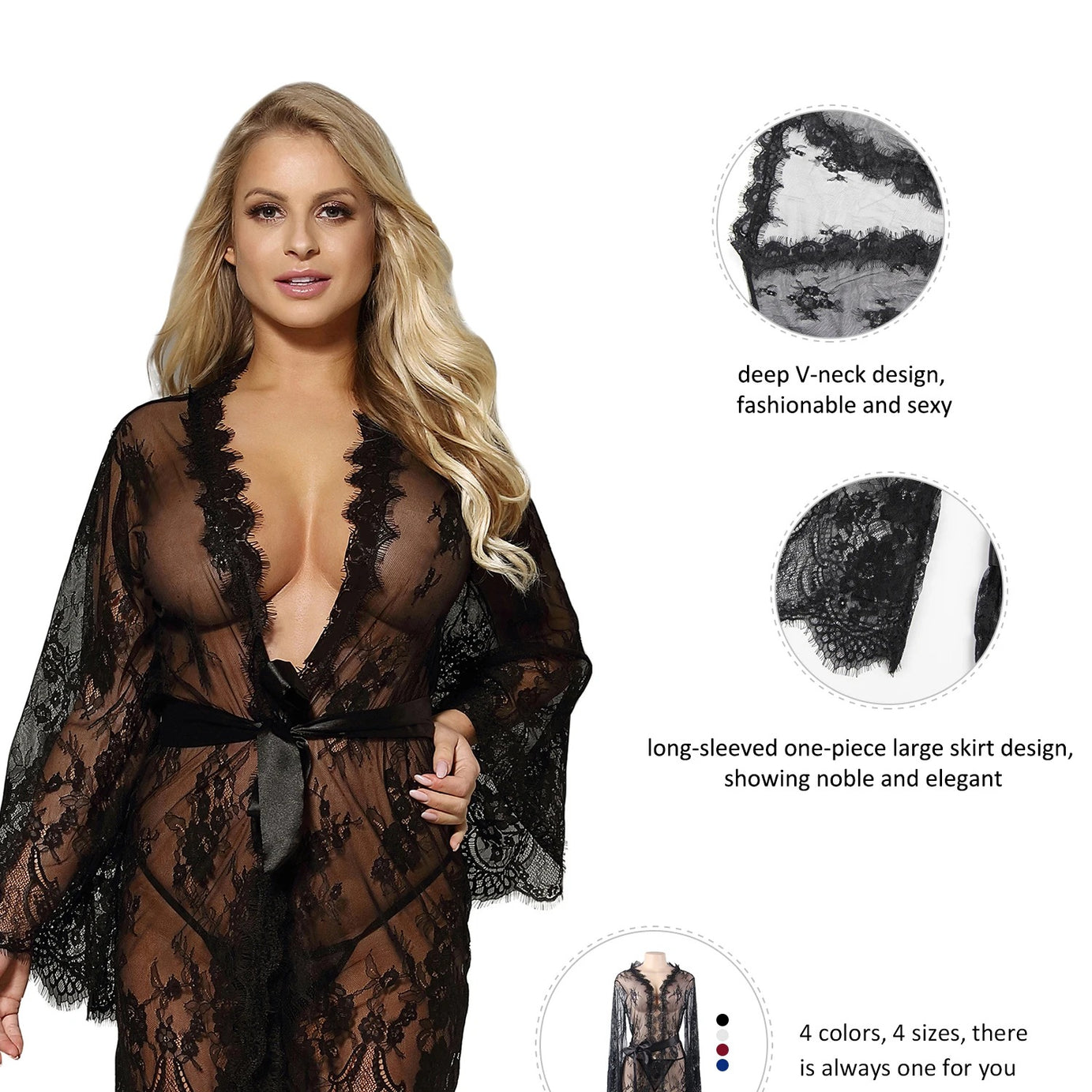 Ohyeahlady Women Eyelash Lace Nightgown