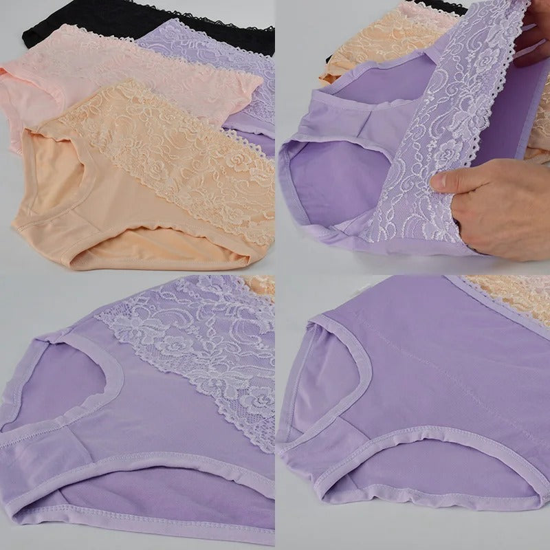 4Pcs Women High Panties Lace Floral Crochet