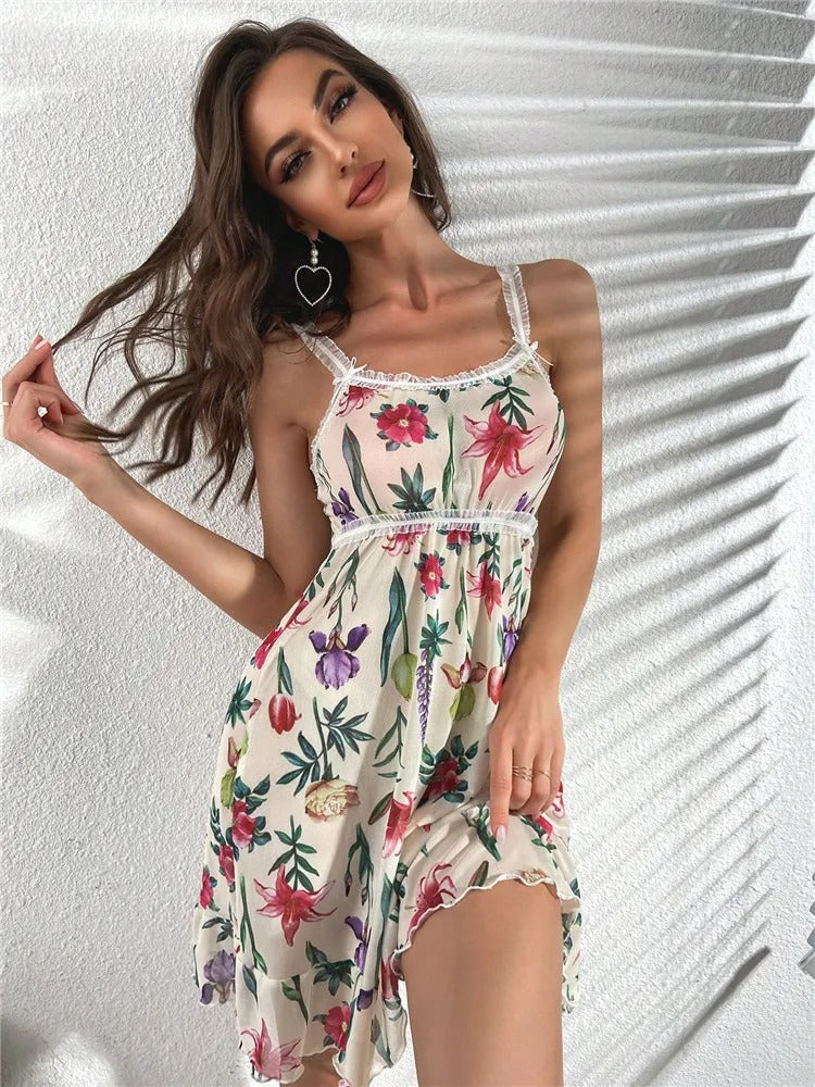 Floral Print Sleepwear Mesh