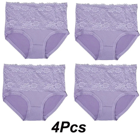 4Pcs Women High Panties Lace Floral Crochet