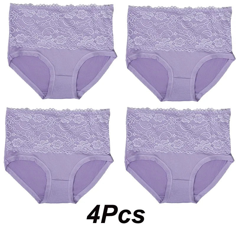 4Pcs Women High Panties Lace Floral Crochet