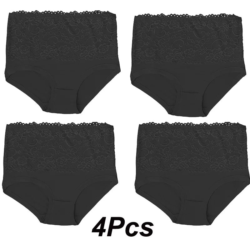 4Pcs Women High Panties Lace Floral Crochet